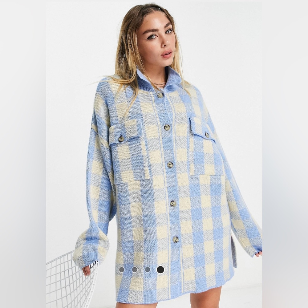 COLLUSION Unisex knitted shacket with pocket detail in checked print